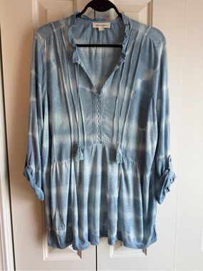 Light Blue Tie-Dye Peasant Tunic